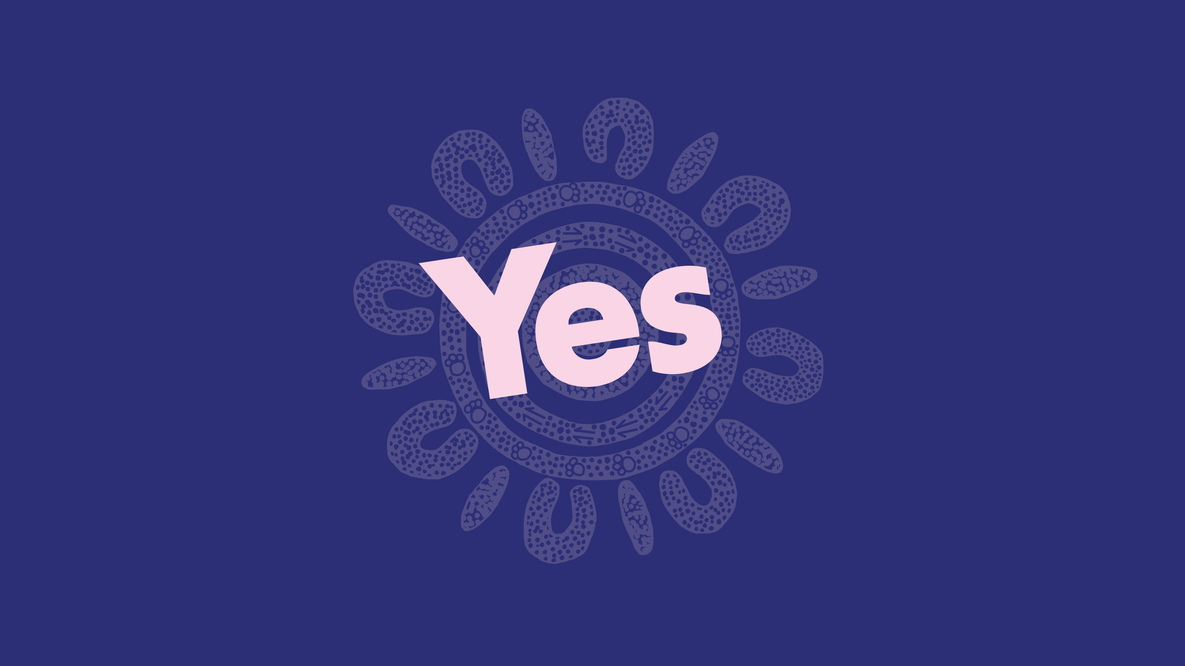 Pink 'Yes' icon on blue background supporting the Voice to Parliament.